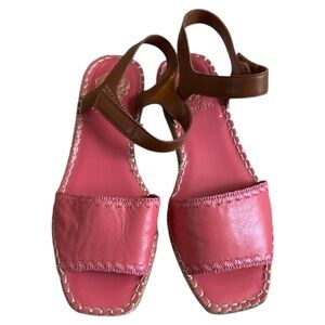 Vince Camuto morgen Pink Leather Espadrille Sandals Brown Ankle Strap size 8.5M